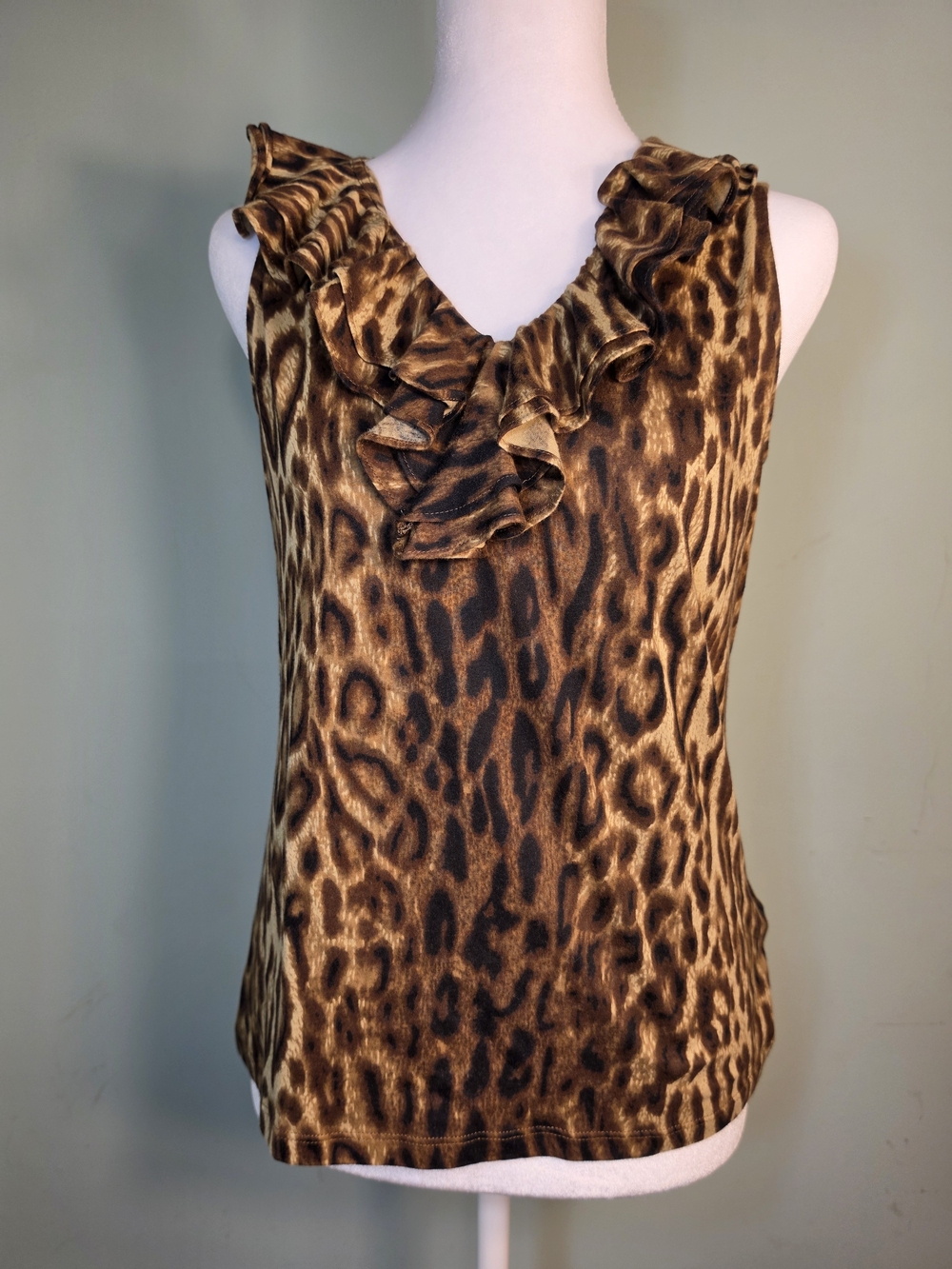 Lauren Ralph Lauren Leopard Animal Print Ruffle Sleeveless Top - Brown And Bla